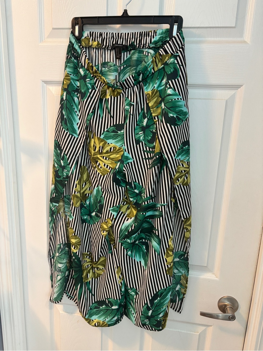 Forever 21 Green and Yellow Tropical Stripe Wrap Maxi Skirt